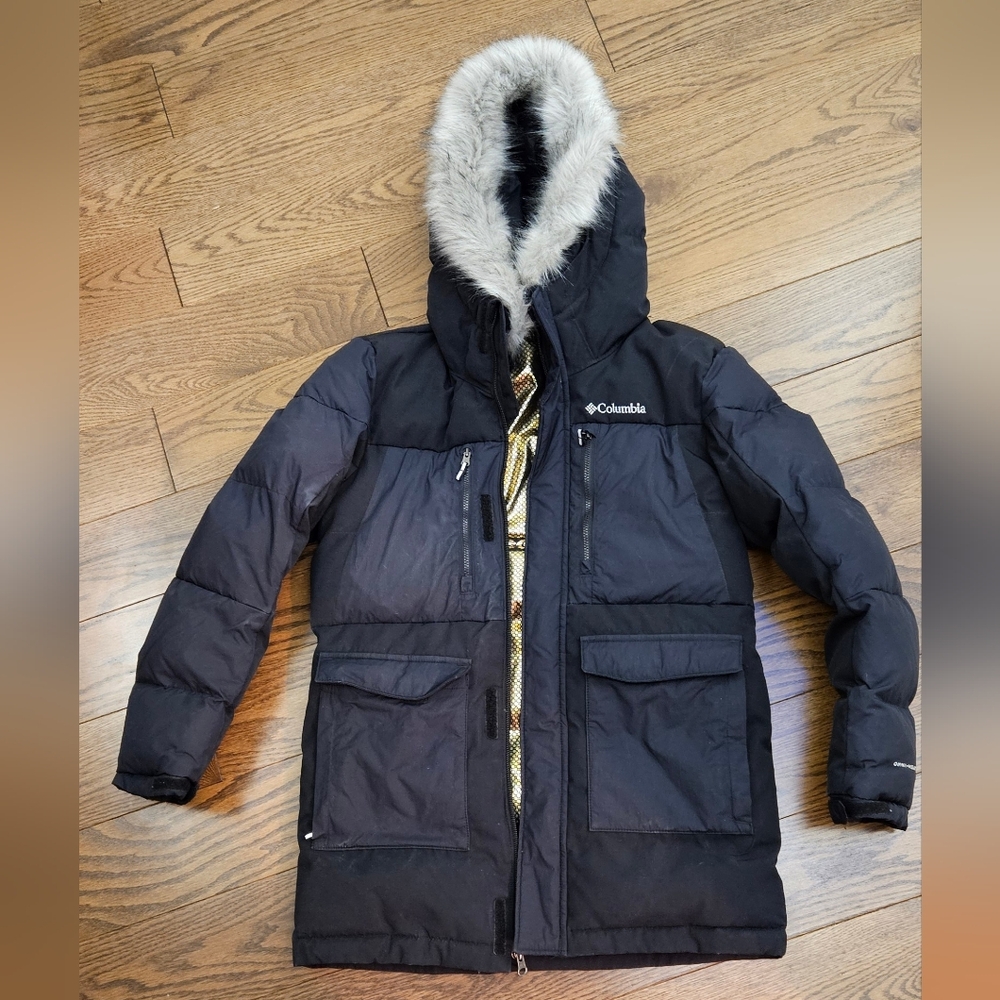 Columbia Kids Black Puffer Jacket with Faux Fur Hood